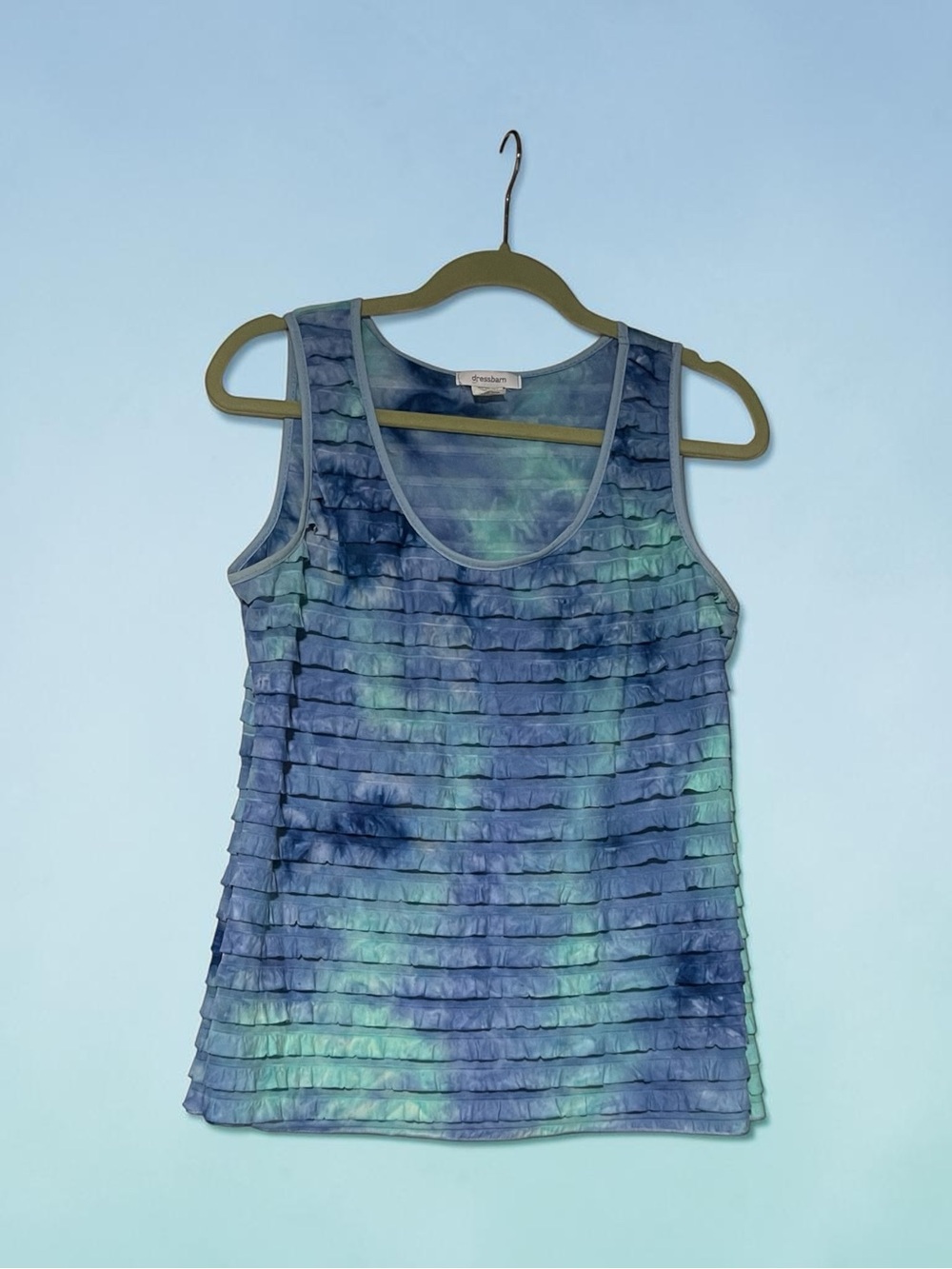 Dress Barn Blue Green Ruffle Scoop Tank